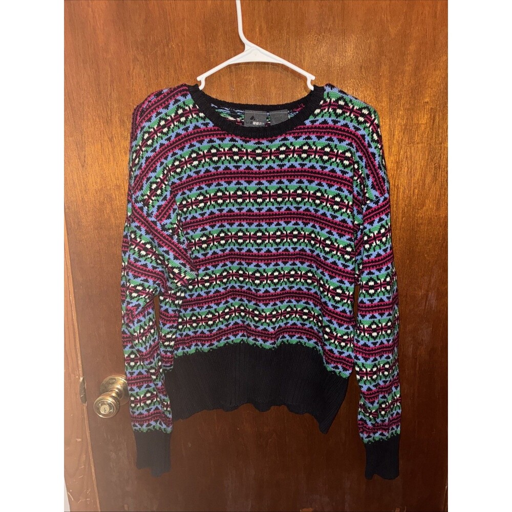 Liz Wear 90s Vintage Fair Isle Knit Sweater Size Large 100% Cotton